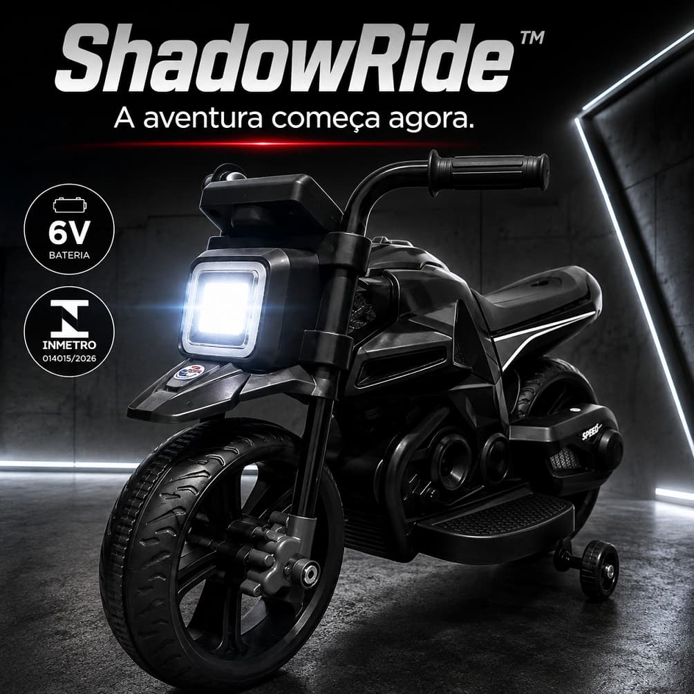 Moto Elétrica Infantil ShadowRide™ 6V Recarregável Preta Com Carregador