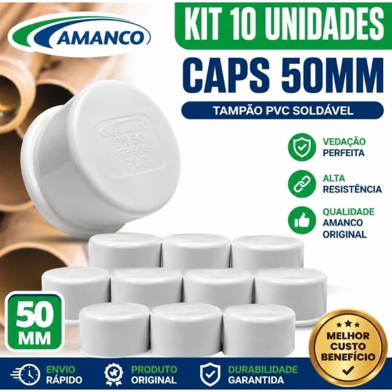 Kit 10 Caps PVC 50mm Amanco Original Tampão Soldável DN50