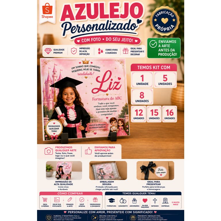 kit 5 unid Azulejo personalizado com foto | formatura ABC infantil (fazemos qualquer arte)