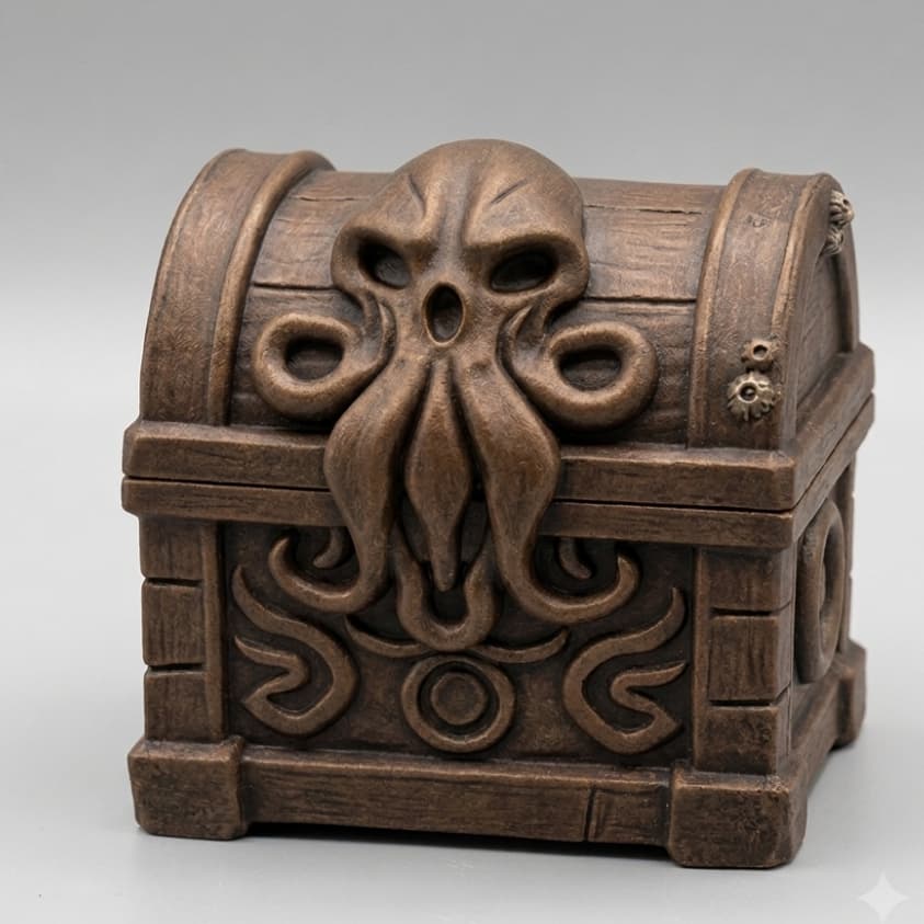 Decoração Para Aquário Mini Baú Cthulhu Kraken  Baú do Tesouro Atóxico