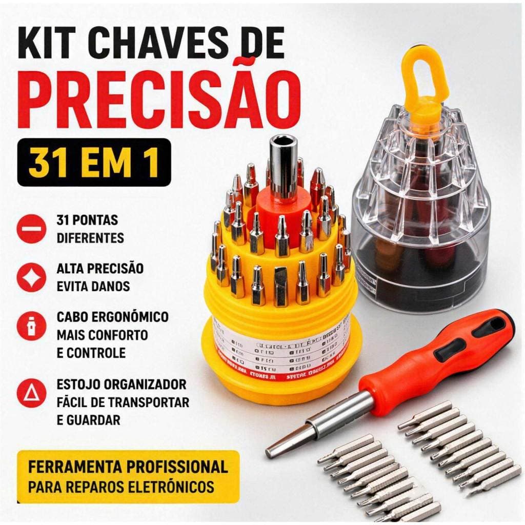 Jogo Chaves de Precisão 31 em 1 Kit Ferramenta Fenda Philips Torx para Celular Notebook Eletrônicos