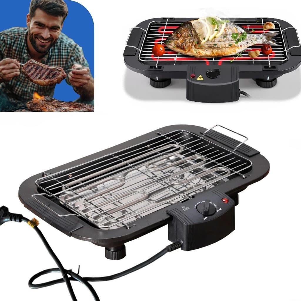 Churrasqueira Grill Elétrico Compacta Portátil Grelha De Inox Desmontável Cozinha Apartamento Sem Fumaça Linha Top
