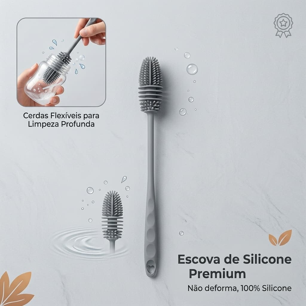 Escova Silicone De Lavar Garrafa Mamadeira Copo Taça Louça Multiuso
