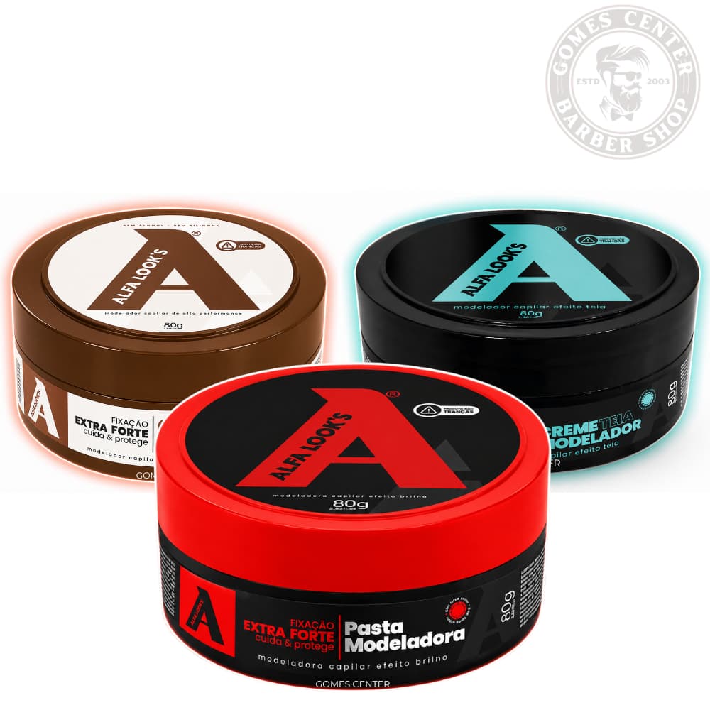 Kit 3 Pomadas Modeladoras Alfa Looks 80g Caramelo + Teia + Tradicional Efeito Molhado