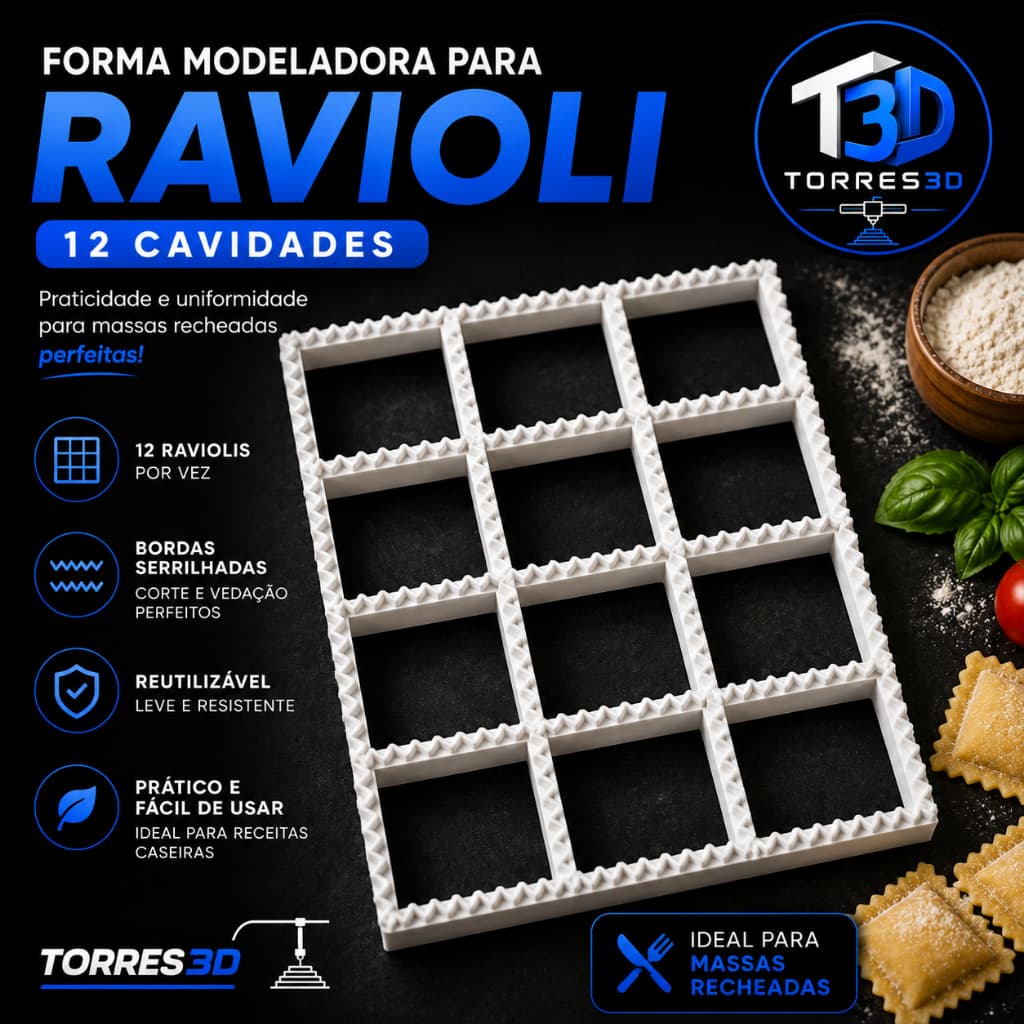 Forma Modeladora de Ravioli 12 Cavidades Cortador de Massa Recheada Ravioli Caseiro