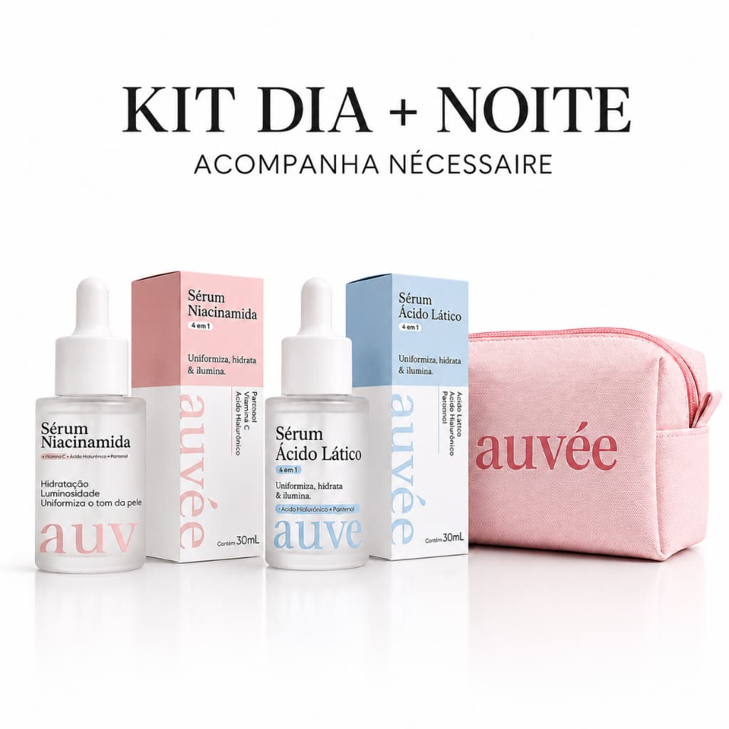 Kit Skincare Facial Dia e Noite Auvée Sérum Niacinamida + Ácido Lático 30ml com Necessaire