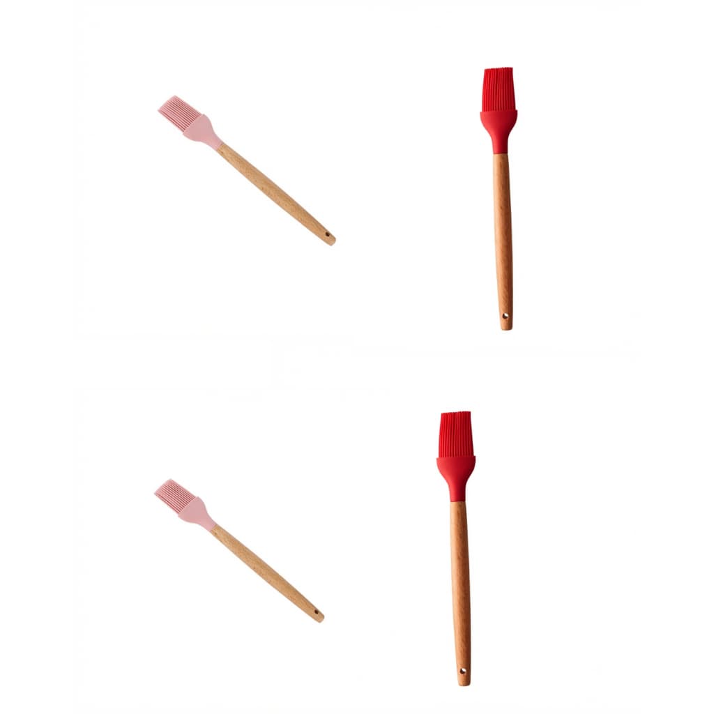 Pincel de Silicone com Cabo de Bambu 27,5cm Lyor Culinário Antiaderente Vermelho ou Rosa