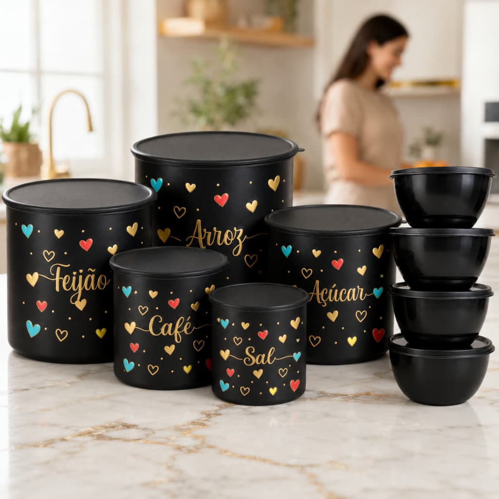 Kit Organizador de Mantimentos Potes Coloridos Bowls Redondos Multiuso