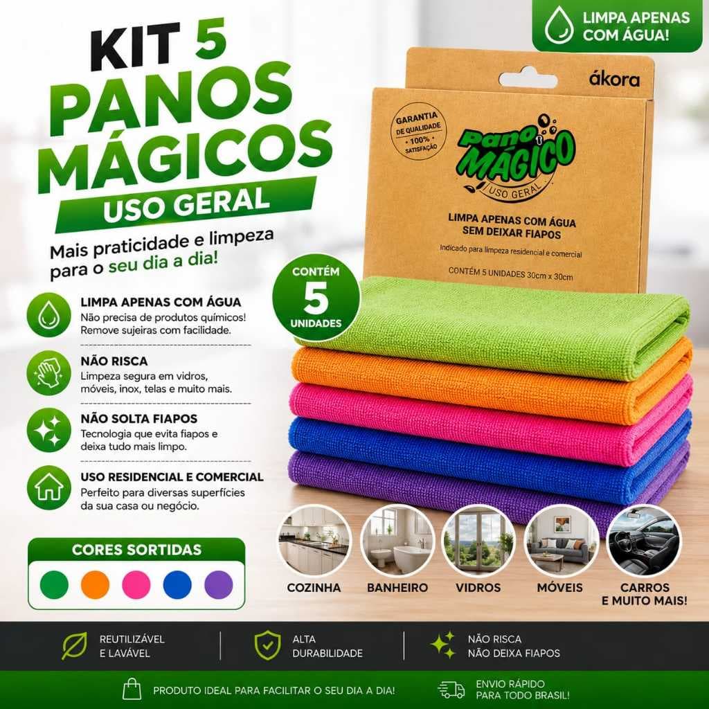 kit 5 pano magico limpeza geral,limpa folgao, geladeira,banheiro,vidro,carro,limpa tudo