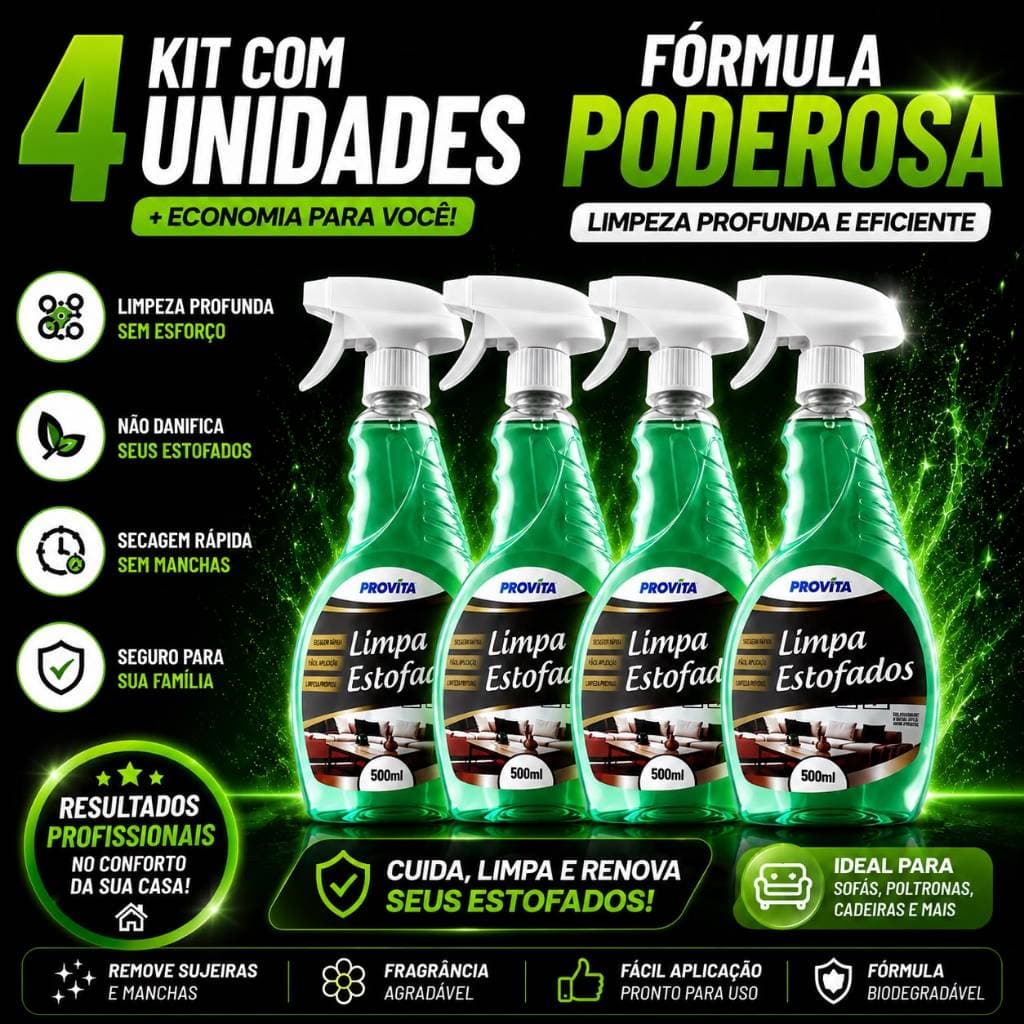 Kit 4 Limpa Estofados Espuma Seca Spray Perfumado 500ml Limpa Sofá Banco Carro Colchão Tapete Poltrona