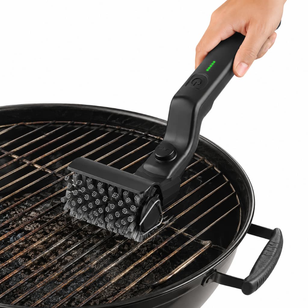 Escova Elétrica para Churrasqueira Recarregável Limpa Grelha Grill com 2 Escovas e Luvas