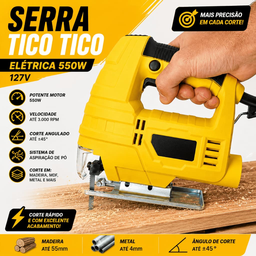 Serra Tico Tico Elétrica 550W 127V Corte Madeira Metal Base Metálica BOM9667