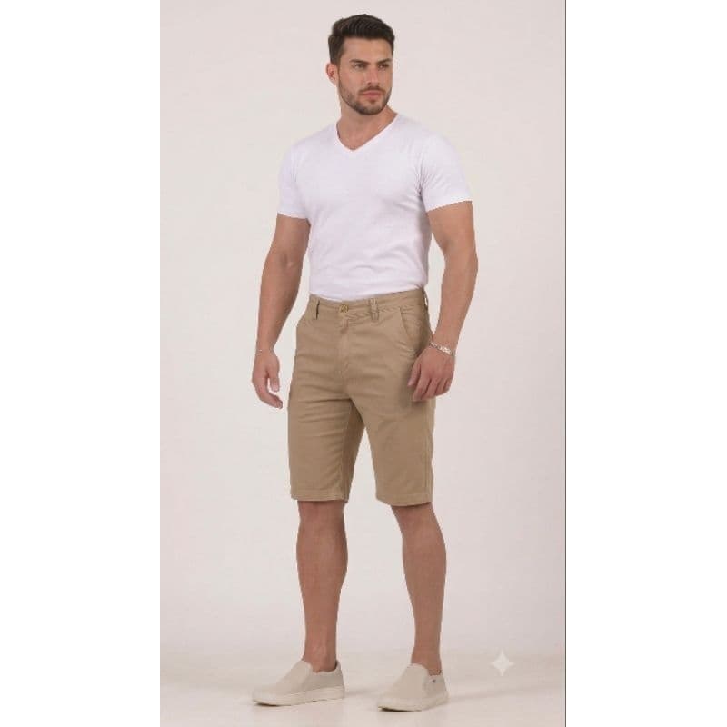 Bermuda Masculina Sarja Sport Fino, BOLSO EMBUTIDO, Com Lycra Tecido Premium