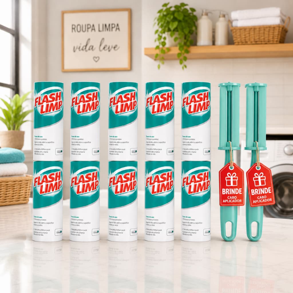 Rolo Adesivo Tira Pelos Fiapos Bolinhas Kit 10 Refis + 2 Aplicadores Flash Limp