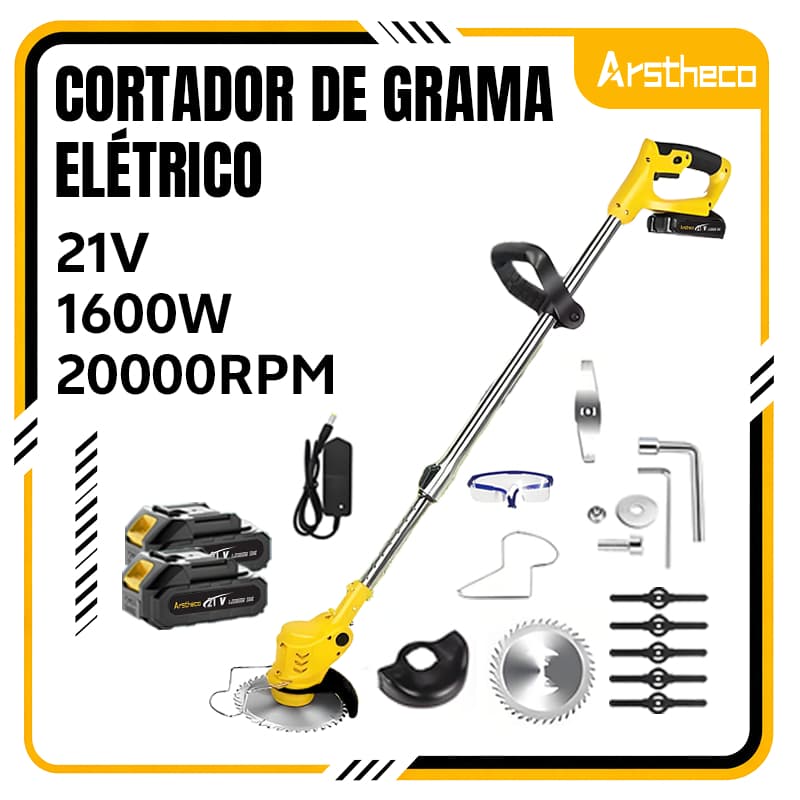 Cortador de Grama Aparador Elétrico Leve Ajuste de Altura Jardinagem Doméstica 21V Arstheco