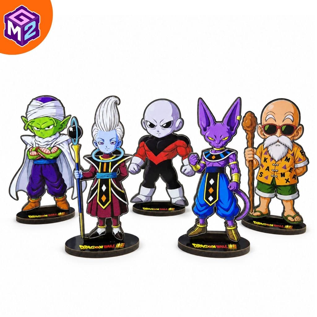 Kit 5 Totens Dragon Ball Super 10cm MDF Adesivado – Decoração Geek de Mesa e Colecionável Anime
