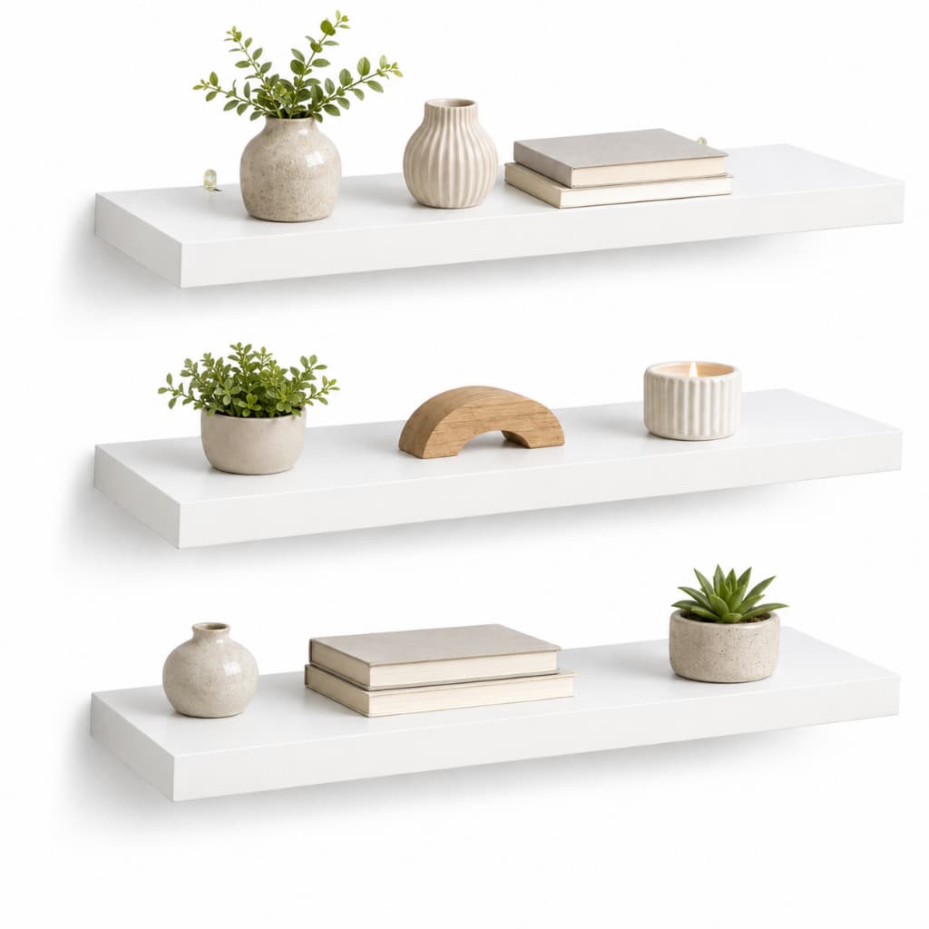 Kit 3 Prateleiras Retas Decoração de Parede Reforçada em MDF 30cm + Kit Instalação Decoração