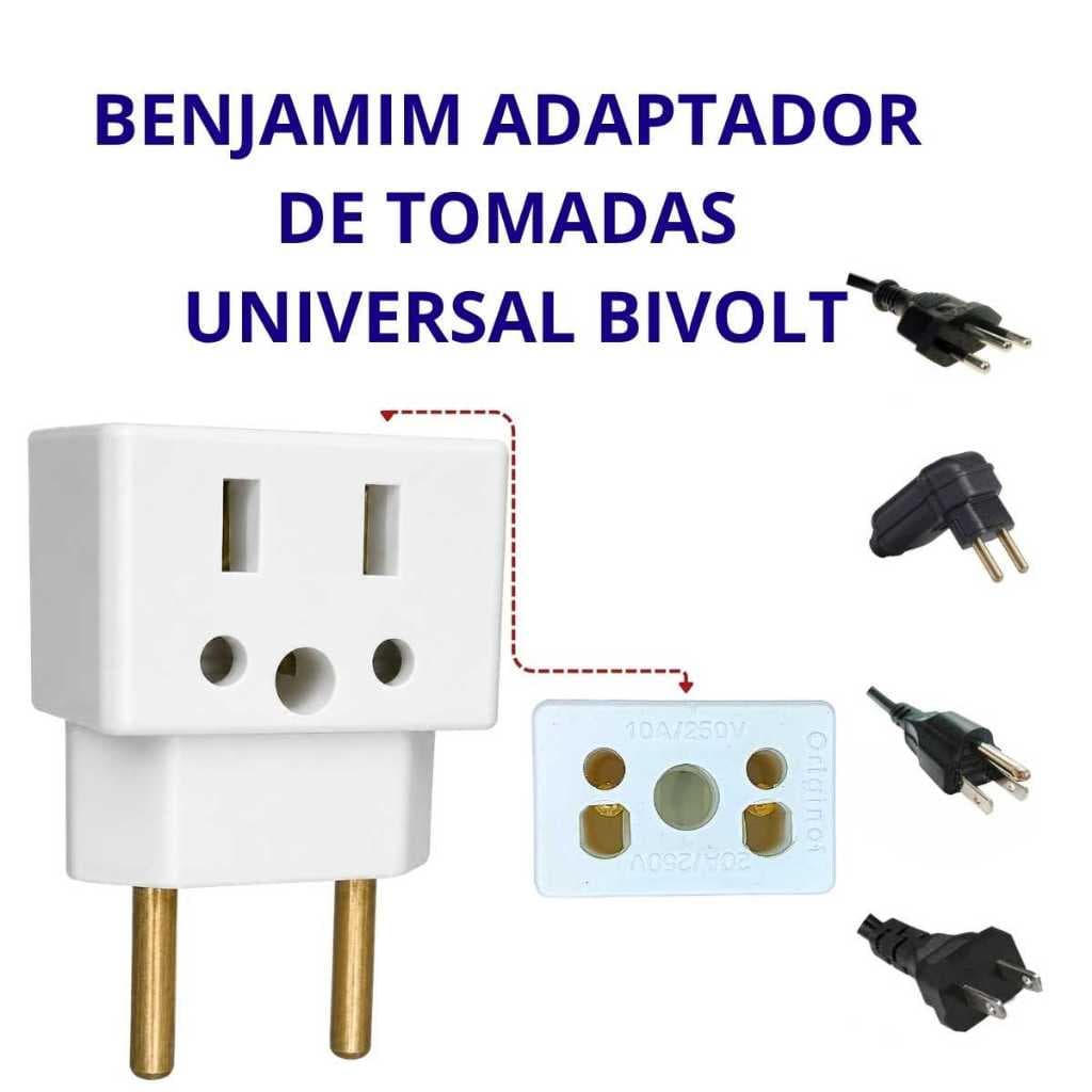 Benjamin Adaptador de Tomadas Latão Puro Bivolt 127/220 Entrada 10A e 20A Pino de 10A