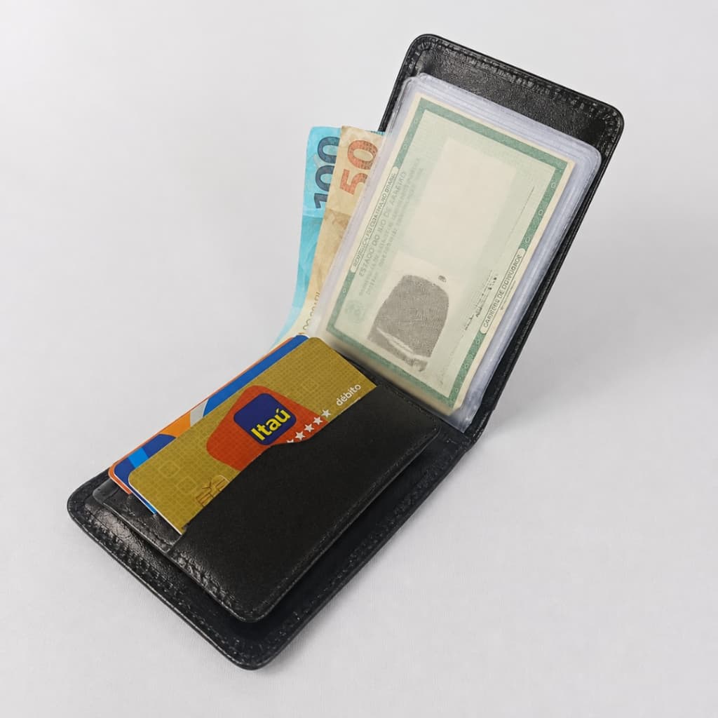 Carteira Masculina Couro Original Modelo Aberto  Compacta Cartões CNH Cédulas Moedas - Envio Imediato