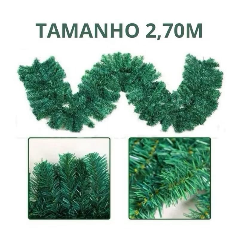 festão Aramado 2.7m x25cm 240 galhos Decoração Natal Flexivel Gigante Luxo Premium