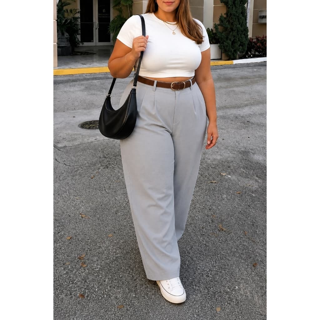 Calça Feminina Plus Size Alfaiataria com Bolsos Cós Reto Trabalho Calça Cintura Alta Social Corte Reto Elegante