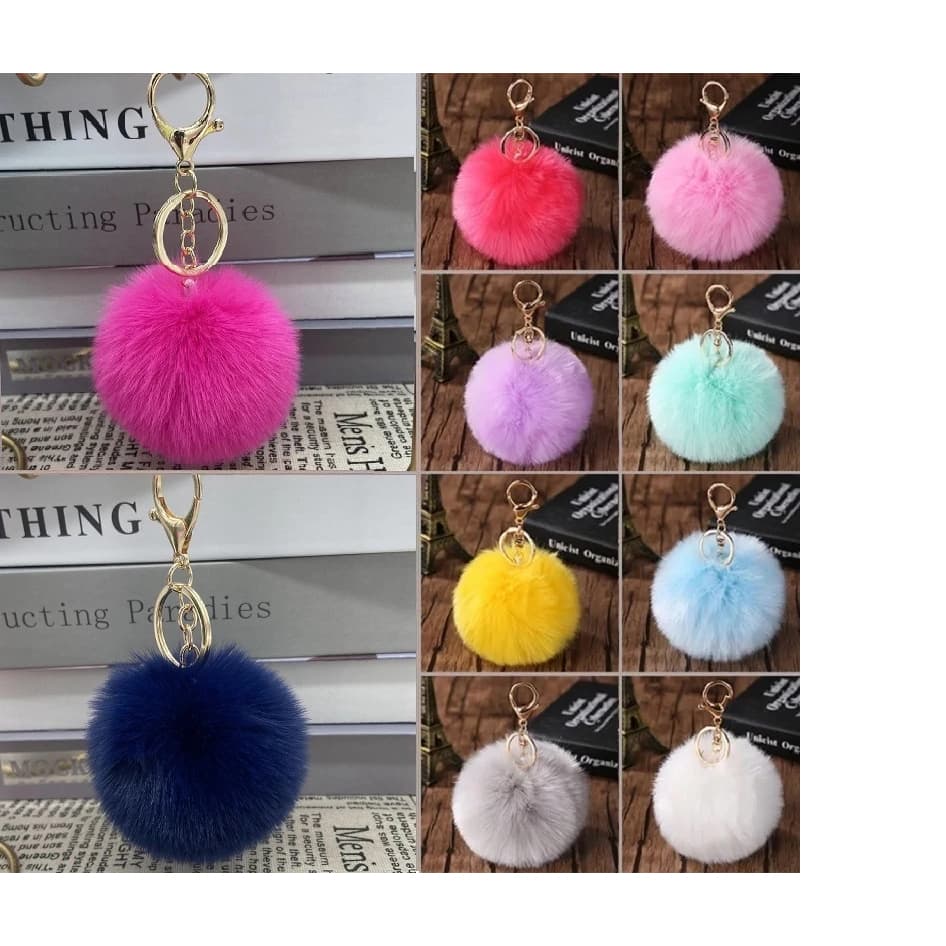 Pompom Chaveiros 8cm com Pingente - Kits 1/2/5/pçs - Pelúcia Réplica de Coelho