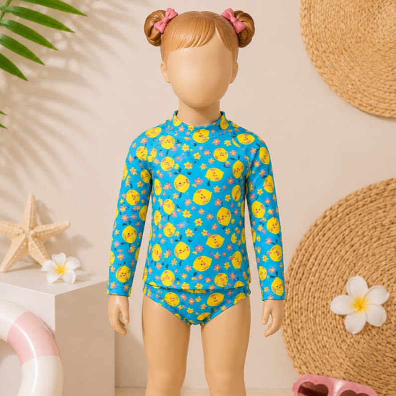 Biquini Conjunto Blusa Manga Longa Proteção UV Infantil 2026 / Conjunto Praia Menina Verão