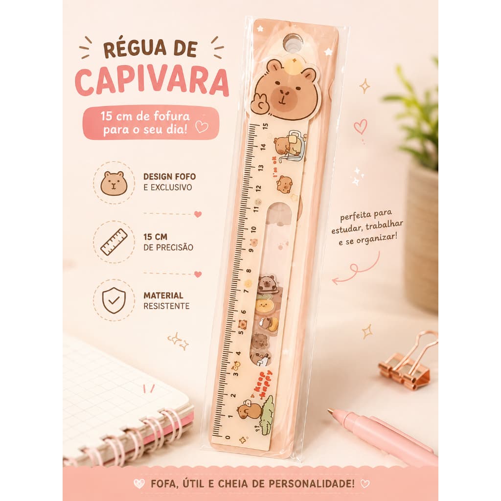 Régua 15cm Capivara Kawaii | Material Escolar