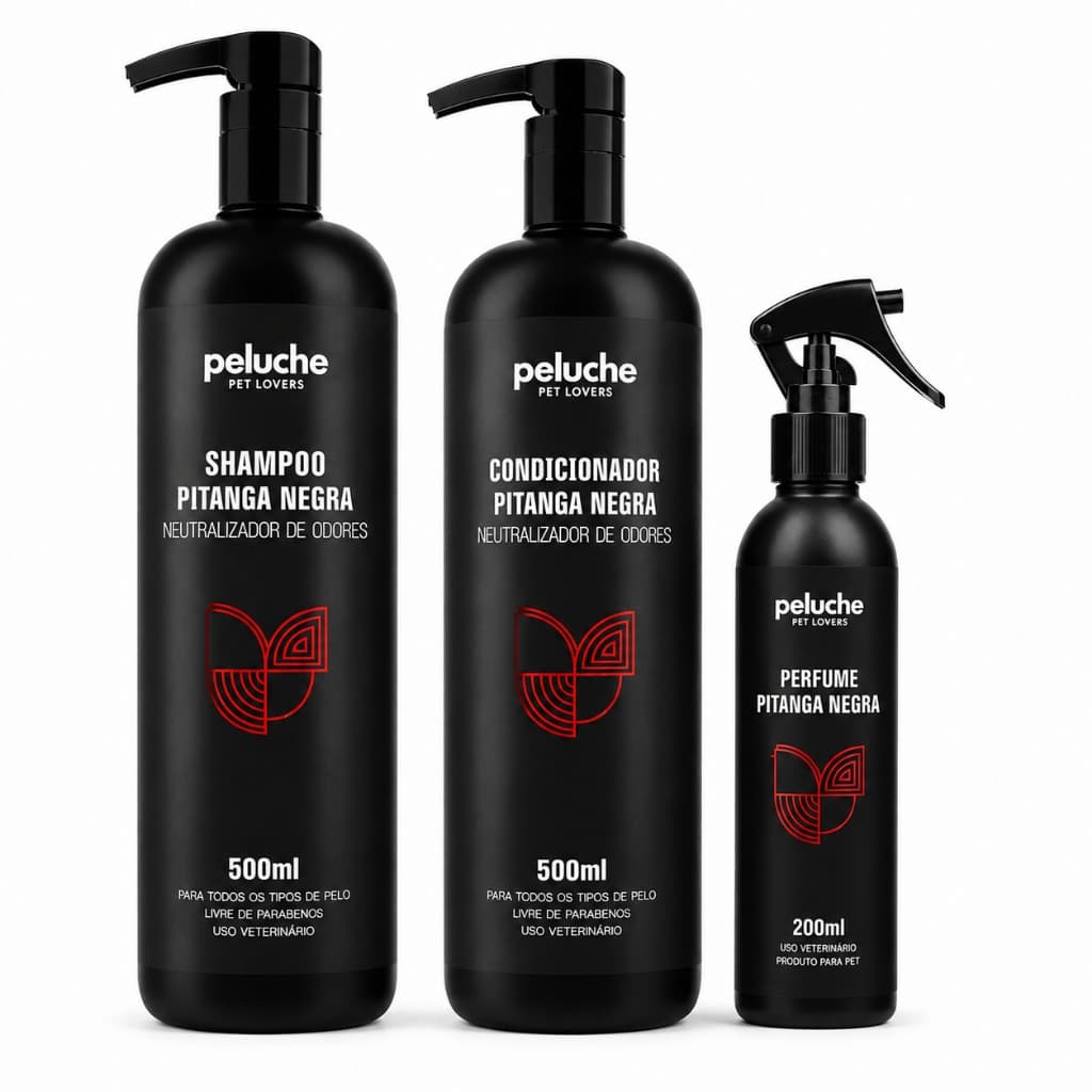 Shampoo Eliminador de Odores Condicionador Perfume Pitanga Negra Peluche | Kit Banho Pet para Cães