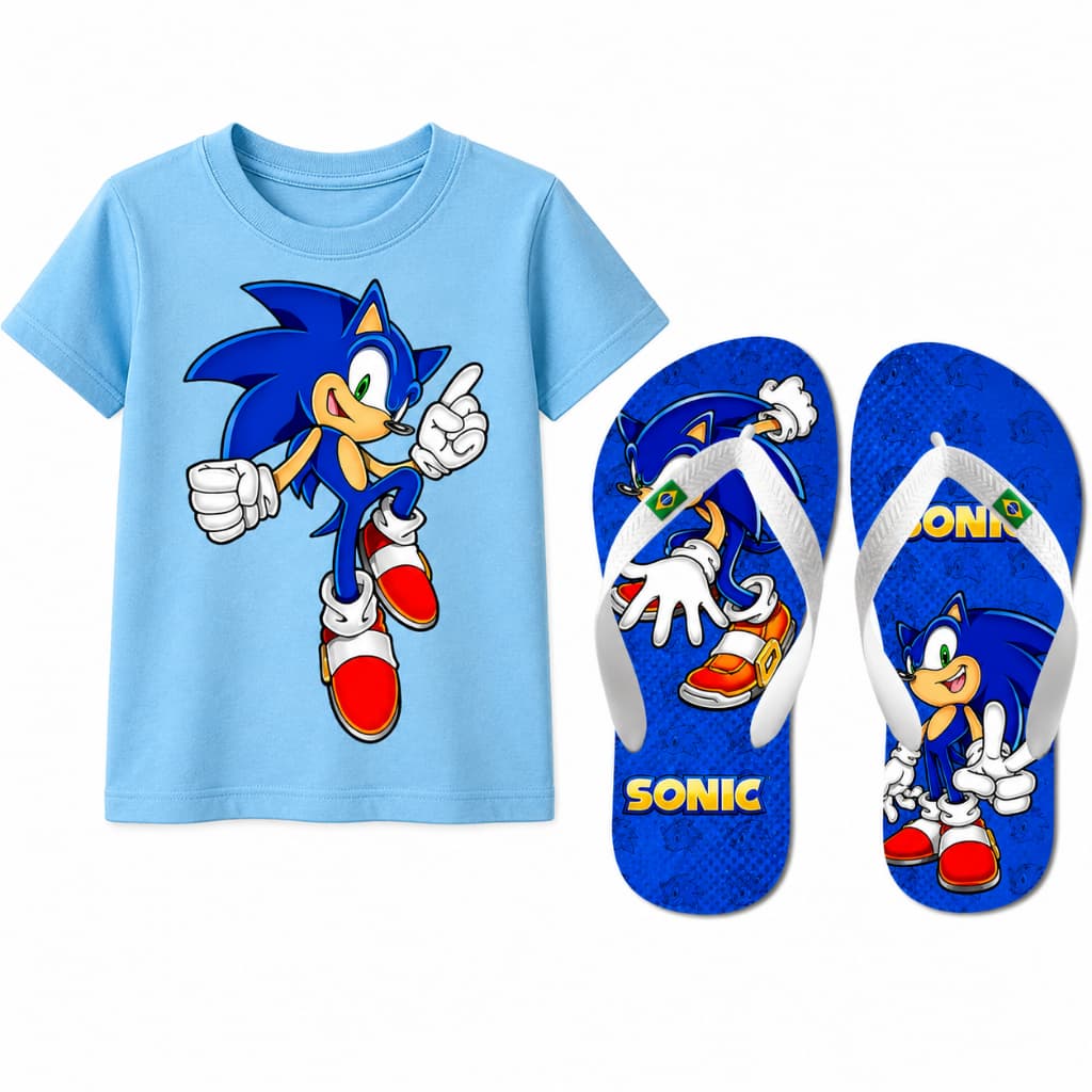 Kit Infantil Camiseta 100% Algodão + Chinelo Antiderrapante | Conforto e Segurança