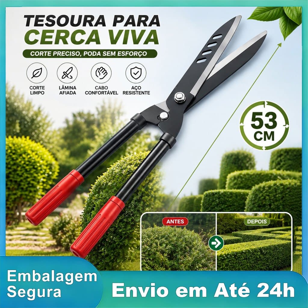 Tesoura de Poda Para Cerca Viva e Grama Profissional 53cm Tesourão de Jardim Para Arbustos