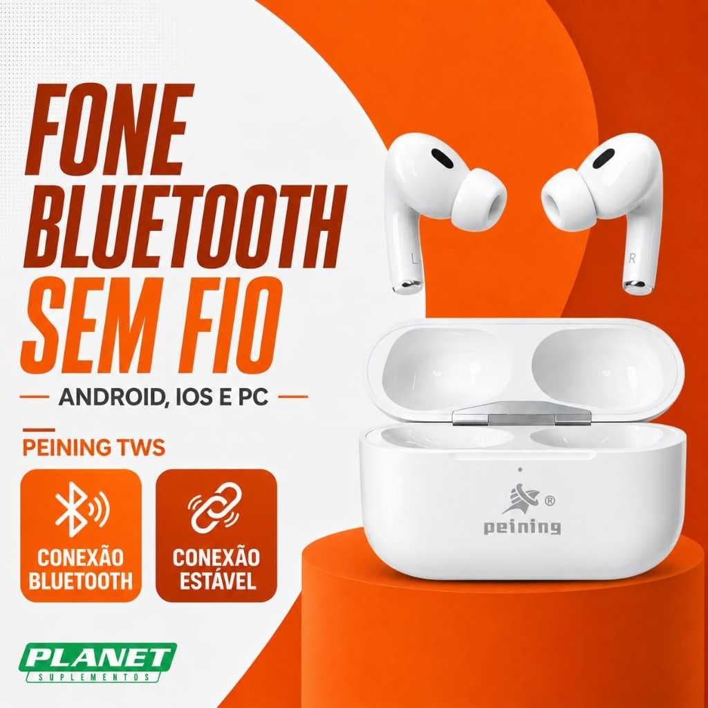 Fone de Ouvido Bluetooth Sem Fio Deep Bass Estéreo com Case Carregador Peining PEI-P3301