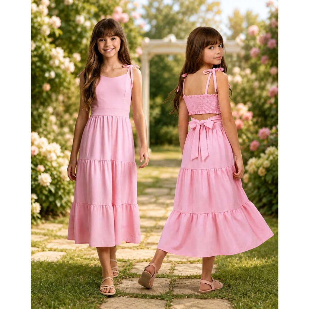 Vestido Longo Infantil Juvenil Alcinha Laço Nas Costas Moda