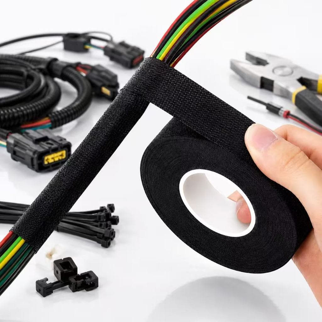 Fita Isolante de Tecido Automotiva Adesiva Anti Ruído para Chicote Automotivo Antichama Fios e Cabos 15mx19mm