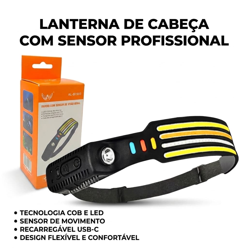 Lanterna De Cabeça Farol Super Sensor Movimento LED COB Altomex AL-B1903