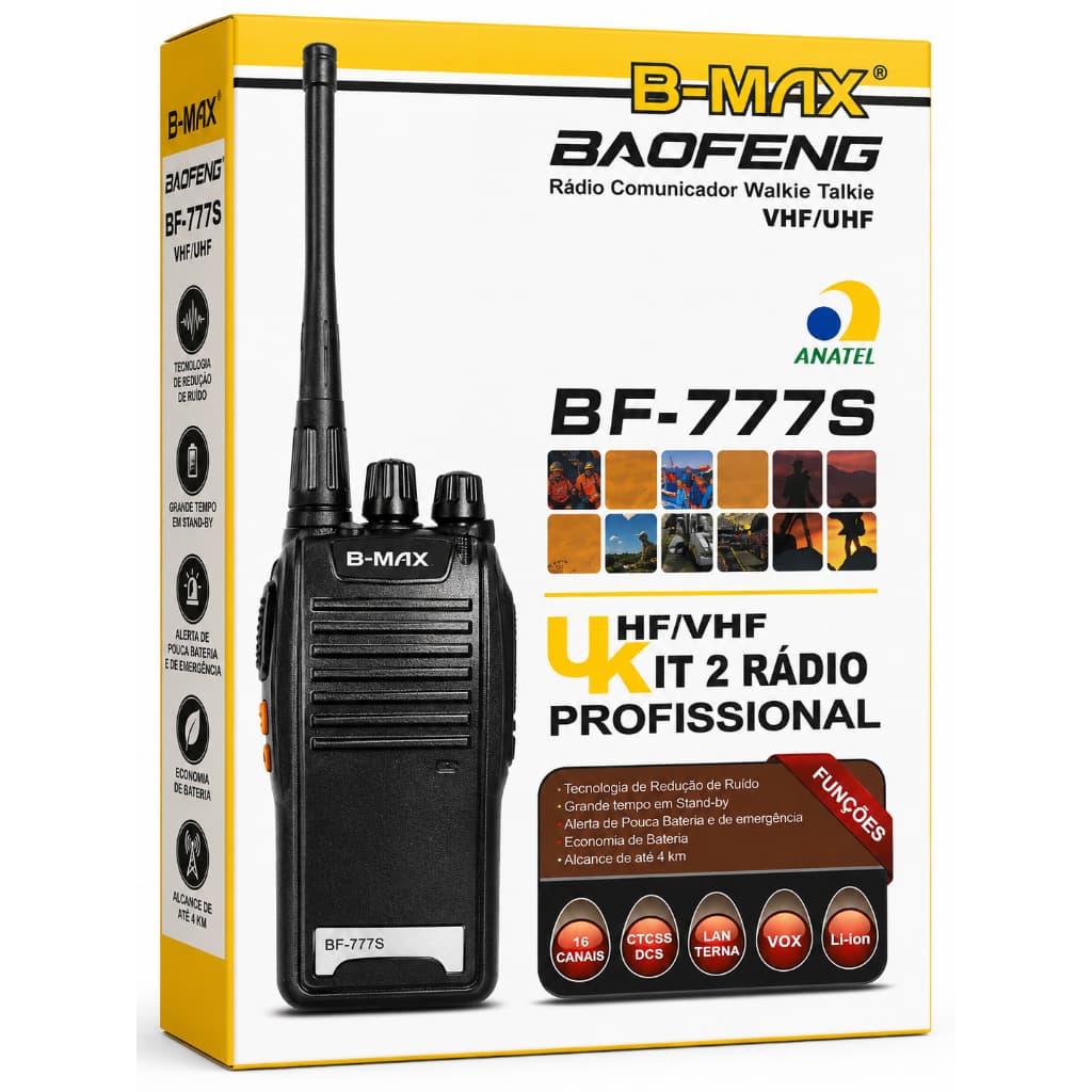 Rádio Comunicador B-Max BF-777S Walkie Talkie Profissional Kit com 2 Unidades