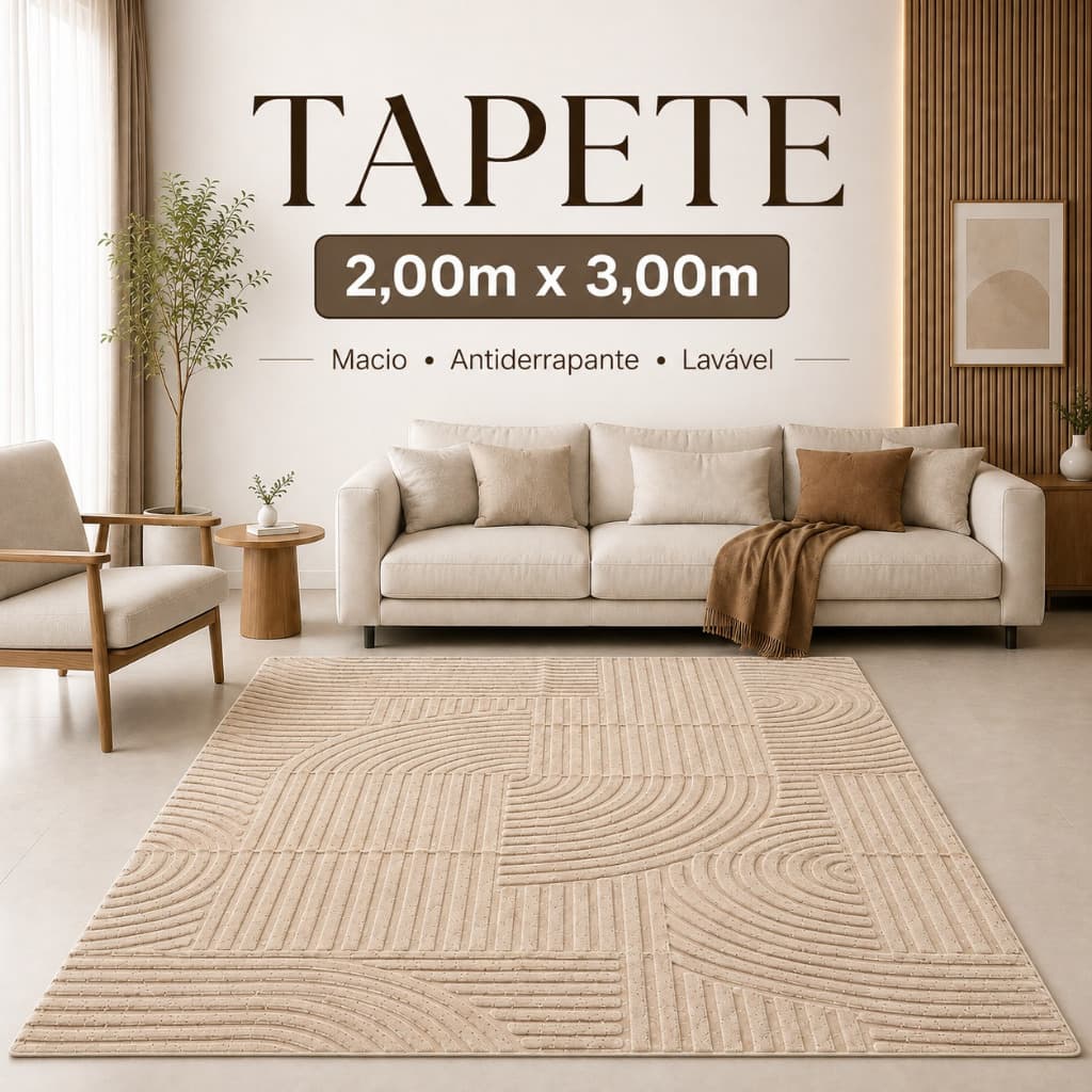 Tapete de Sala 2,00x3,00 Macio com Base Antiderrapante e Desenho Geométrico