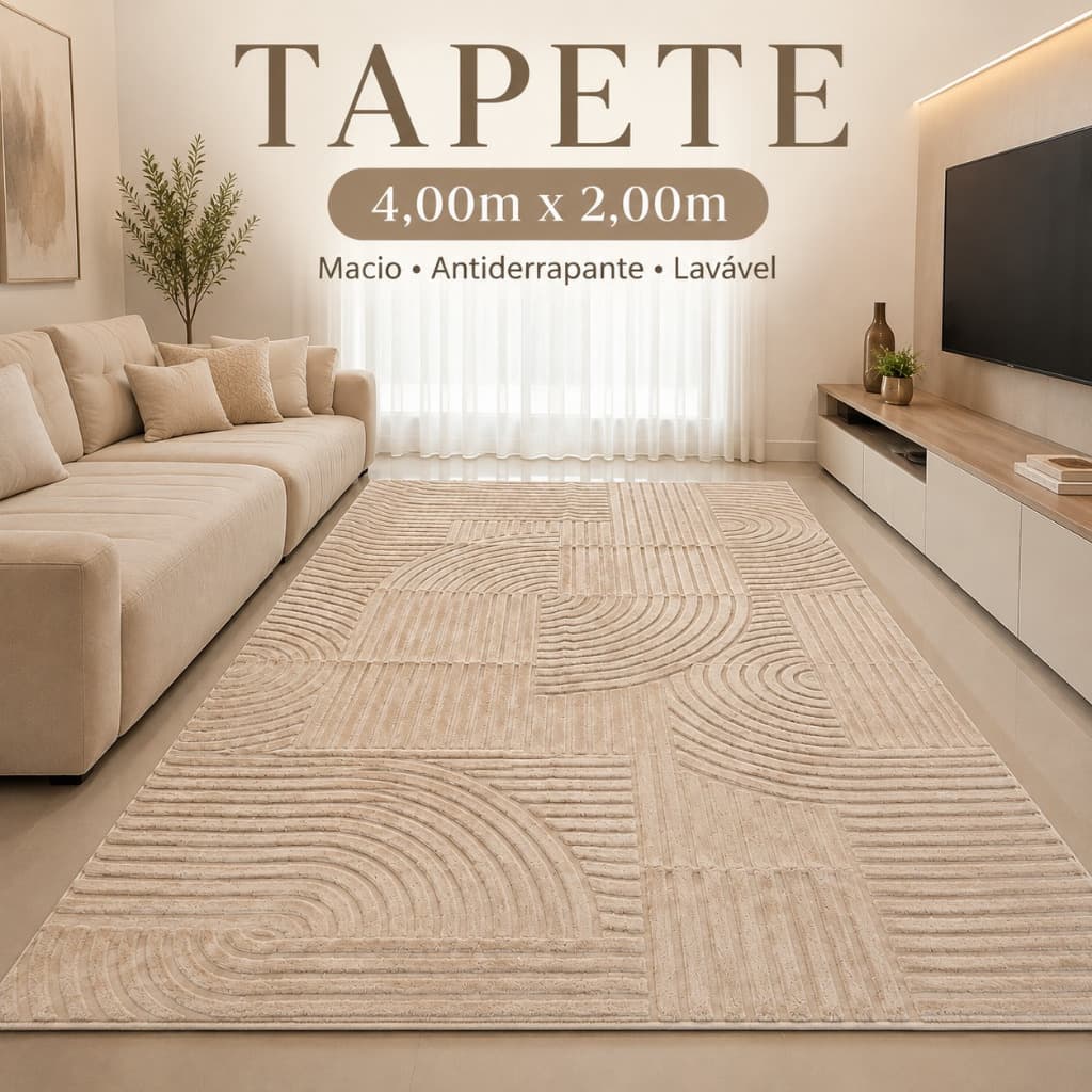 Tapete 4,00x2,00 para Sala Grande Geométrico Macio Antiderrapante Fácil de Lavar