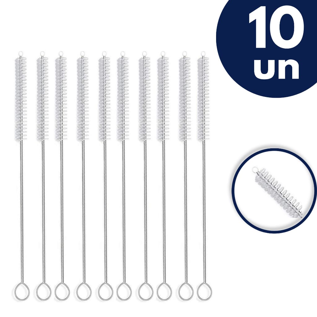 Kit 10 Escovas Flexível Inox Limpeza Canudo Ecológico Escovinha para limpar Canudos
