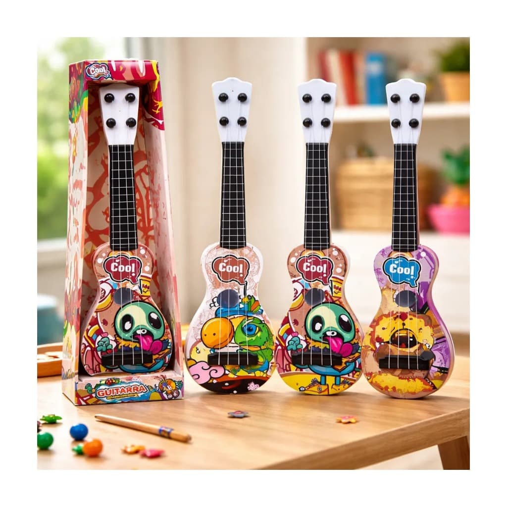 Brinquedo Guitarra Infantil Guitarra  De Brinquedo 4 Cordas Musical Para Criança Sortidos Meninas Meninos Super Presente