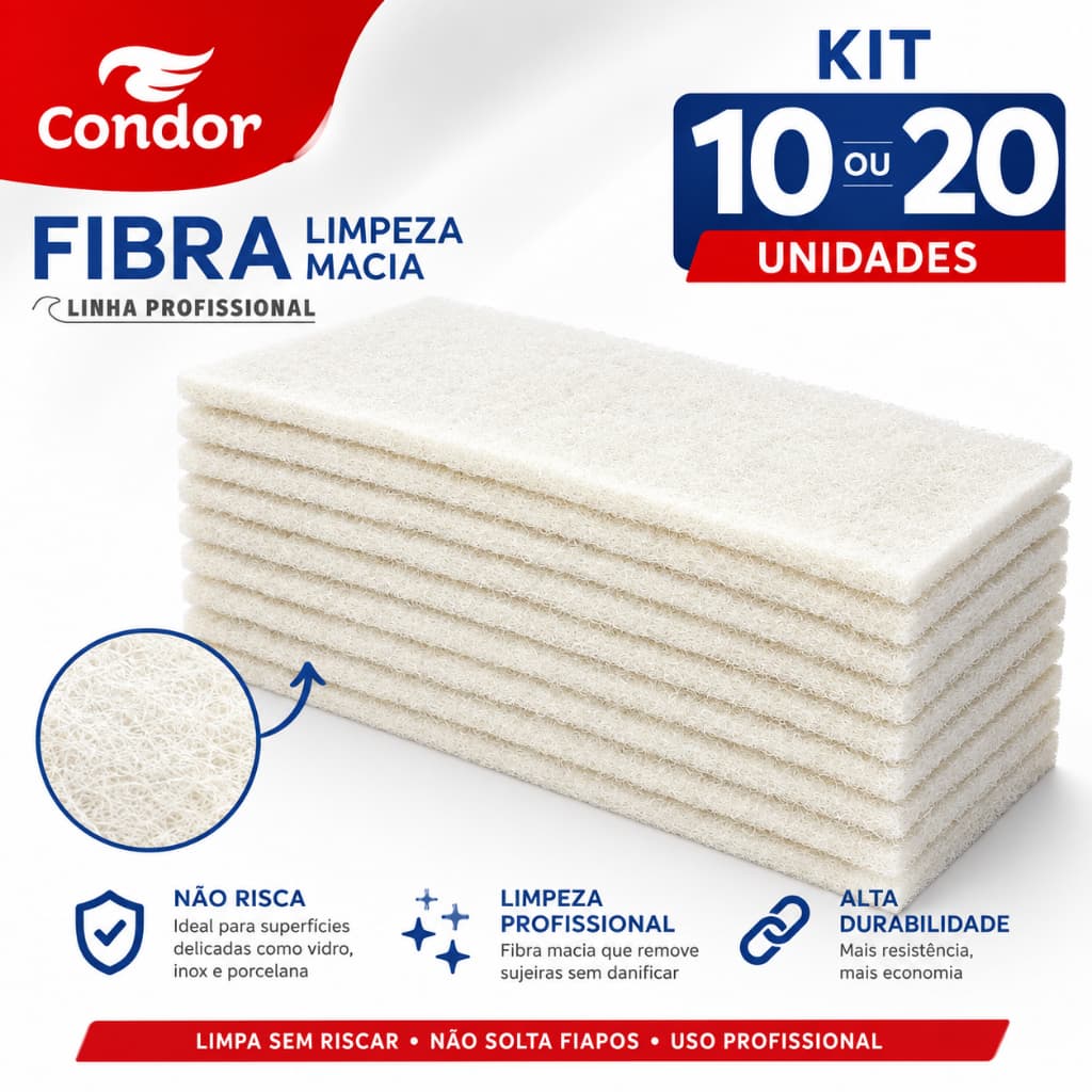 Fibras de Limpeza Macia Esponja Branca Não Risca Limpa Vidro Cristal Porcelana Inox Kit 10 - 20 un