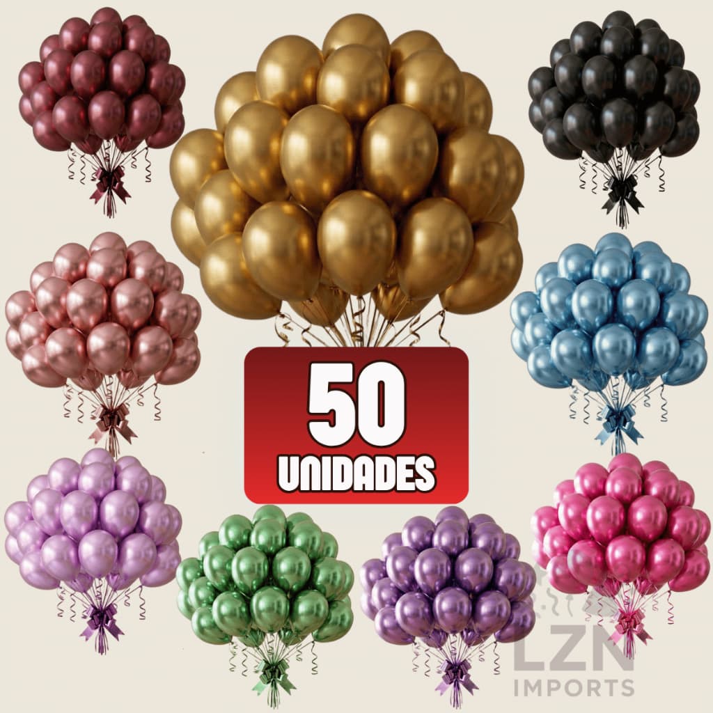 50/100 Balão Metalizado N° 10 Bexiga Decoração de Festa Aniversário Casamento Evento Painel Cromada