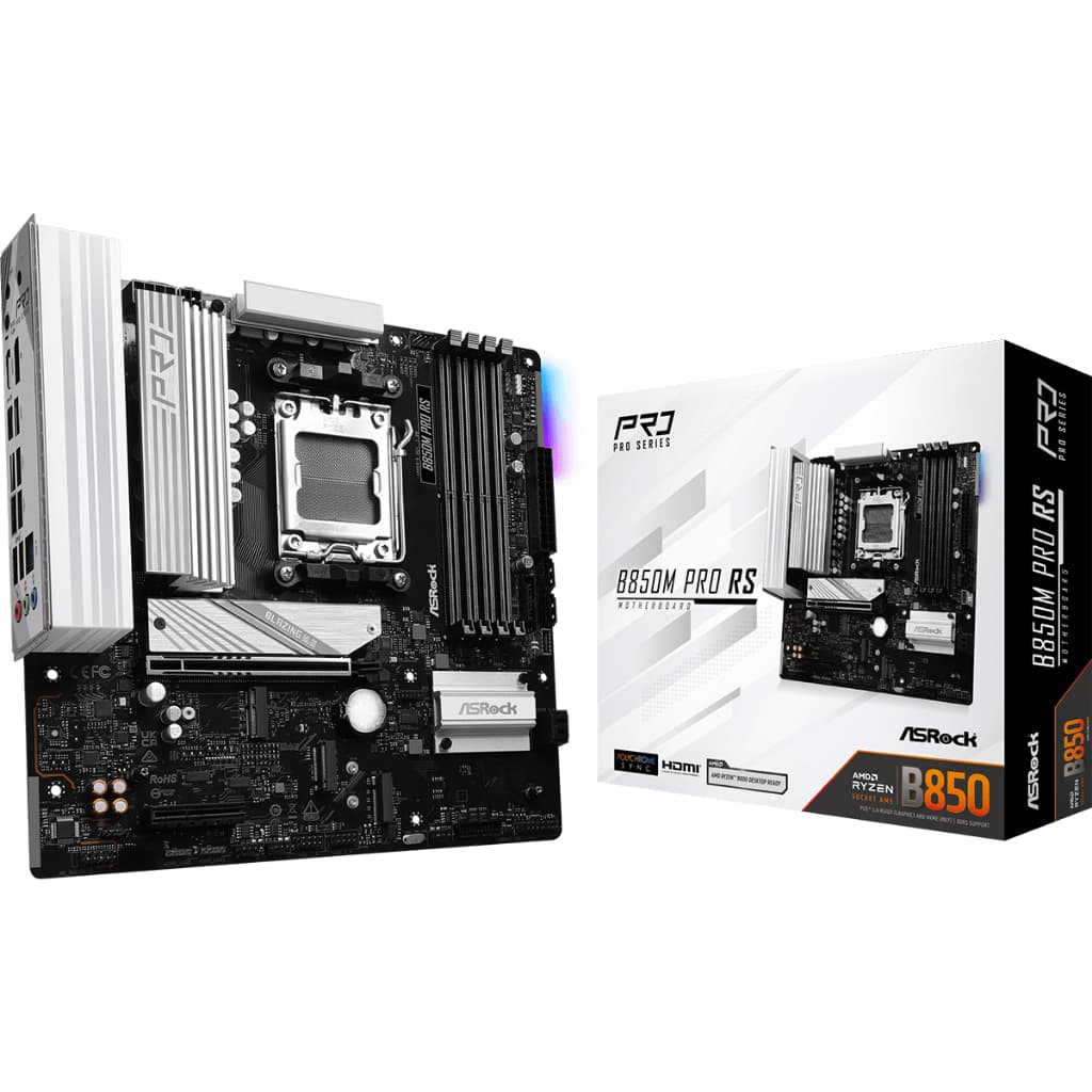 PLACA MAE ASROCK AM5 B850M PRO RS M-ATX 4XDDR5 256GB 4XUSB2.0 3XUSB3.2 1XUSB3.2 TIPO-C HDMI/DP REDE GIGA 3XM.2 NVME