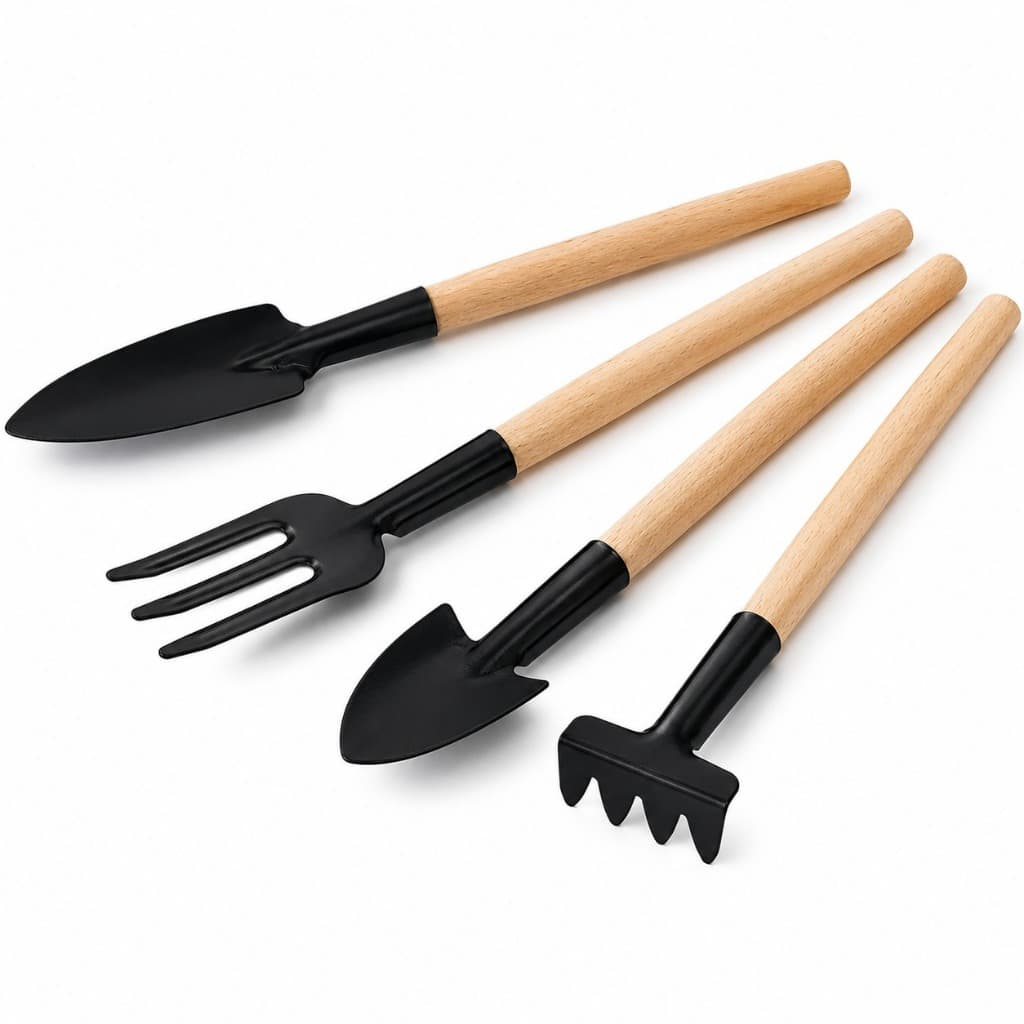 Kit Jardinagem 4 Peças com Cabo de Madeira