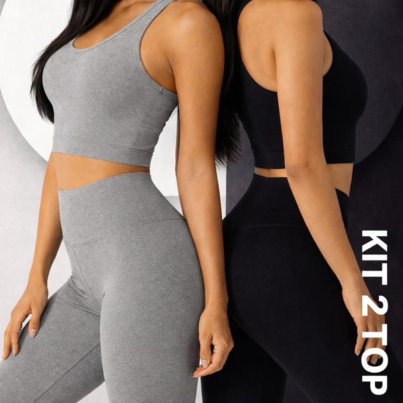 KIT 2 Top Fitness Feminino para Malhar Suplex moda fitness Academia sem Bojo Nadador