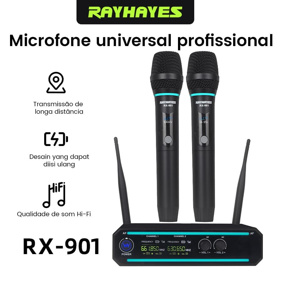 Microfones Sem Fio RAYHAYES UHF Com Controle De Volume Independente, Luz RGB Dinâmica Para Eventos Ao Ar Livre