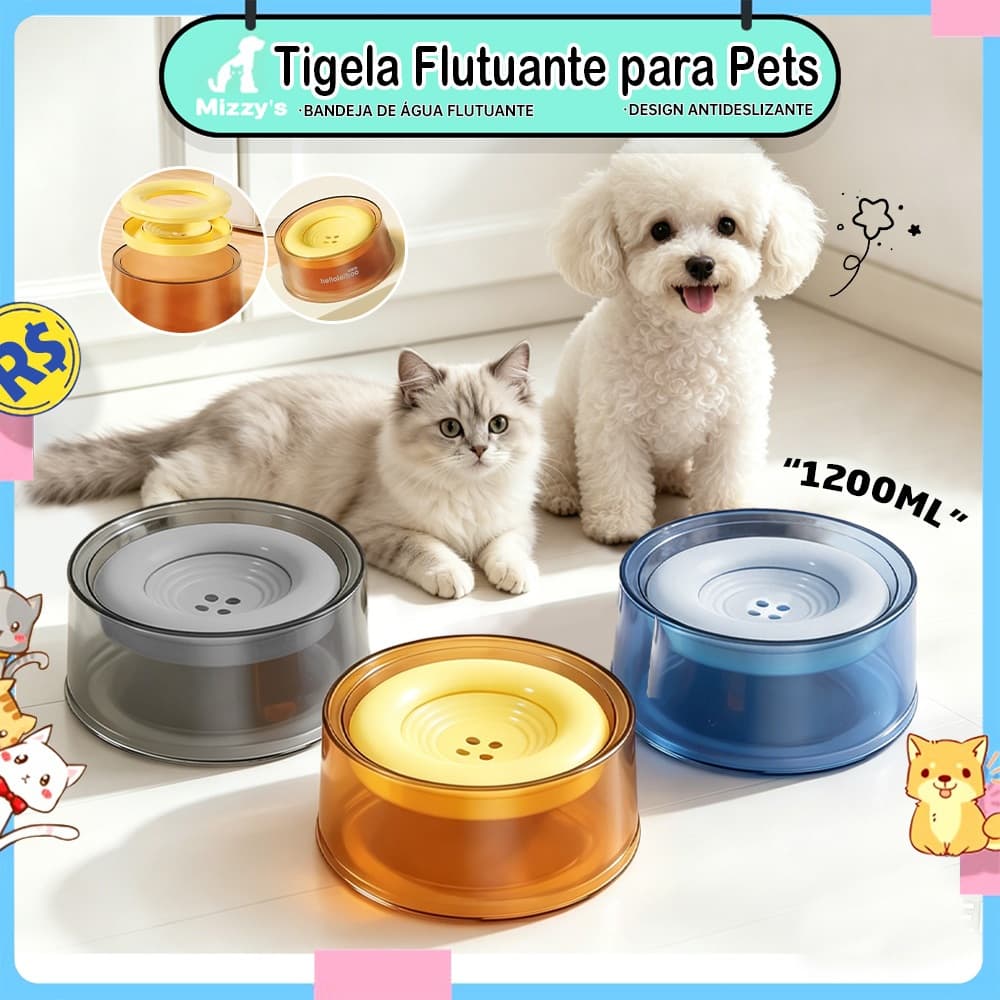 Bebedouro Flutuante 1200ml para Cães e Gatos com Base Antiderrapante e Fácil Limpeza