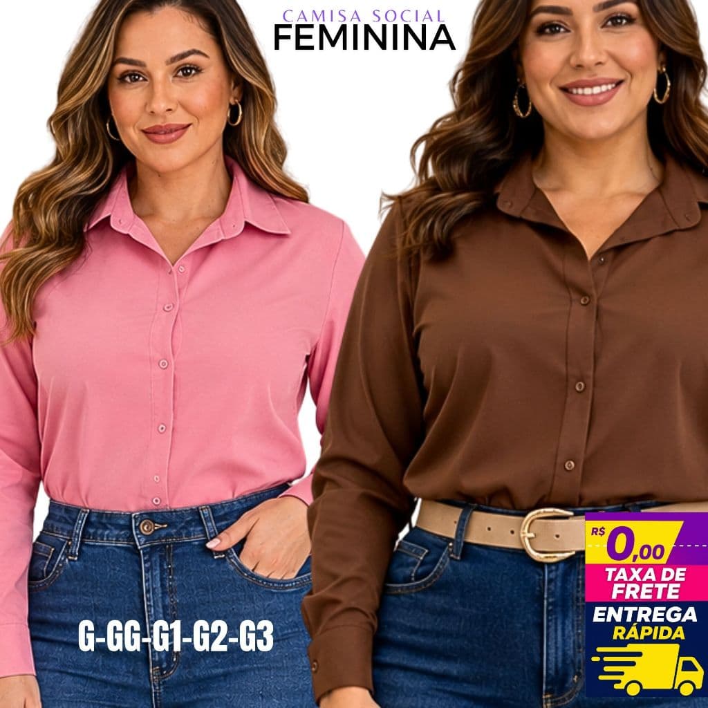 Camisa Feminina Social Plus Size em Crepinho Premium | Manga Longa | Elegante para Trabalho, Escritório, Reuniões