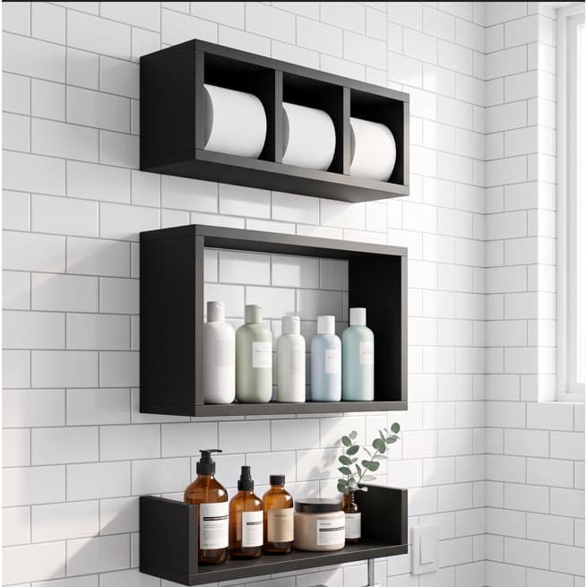 Kit Nichos para Banheiro 3 Peças | Porta Papel Higiênico, Nicho Porta Shampoo, Porta Toalha 100% MDF