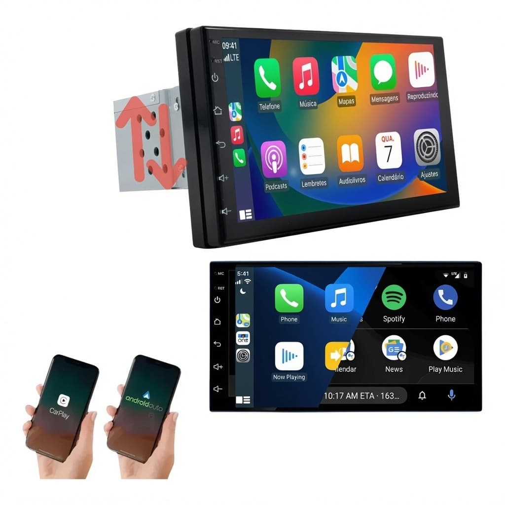 Central Multimídia Mp5 1 Din Carplay Android-auto 7' Video Player Bluetooth Tela Sensível Ao Toque YS